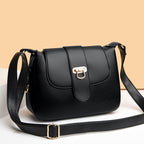 Women's Structured Pebbled PU Leather Crossbody Satchel with Flap