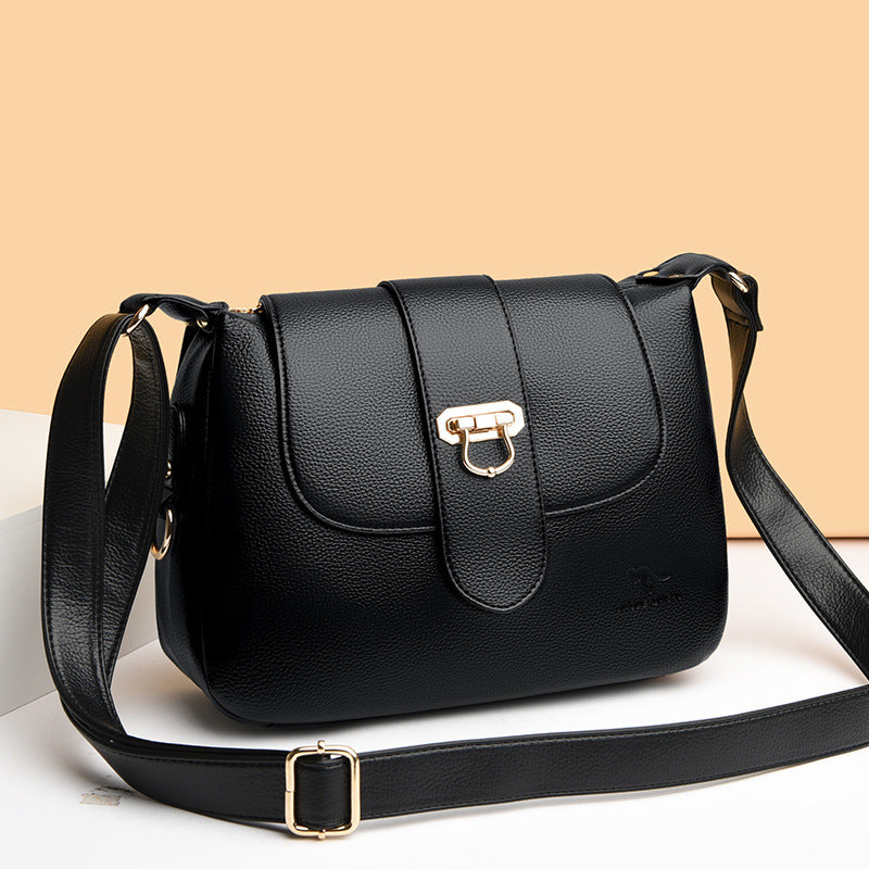 Women's Structured Pebbled PU Leather Crossbody Satchel with Flap