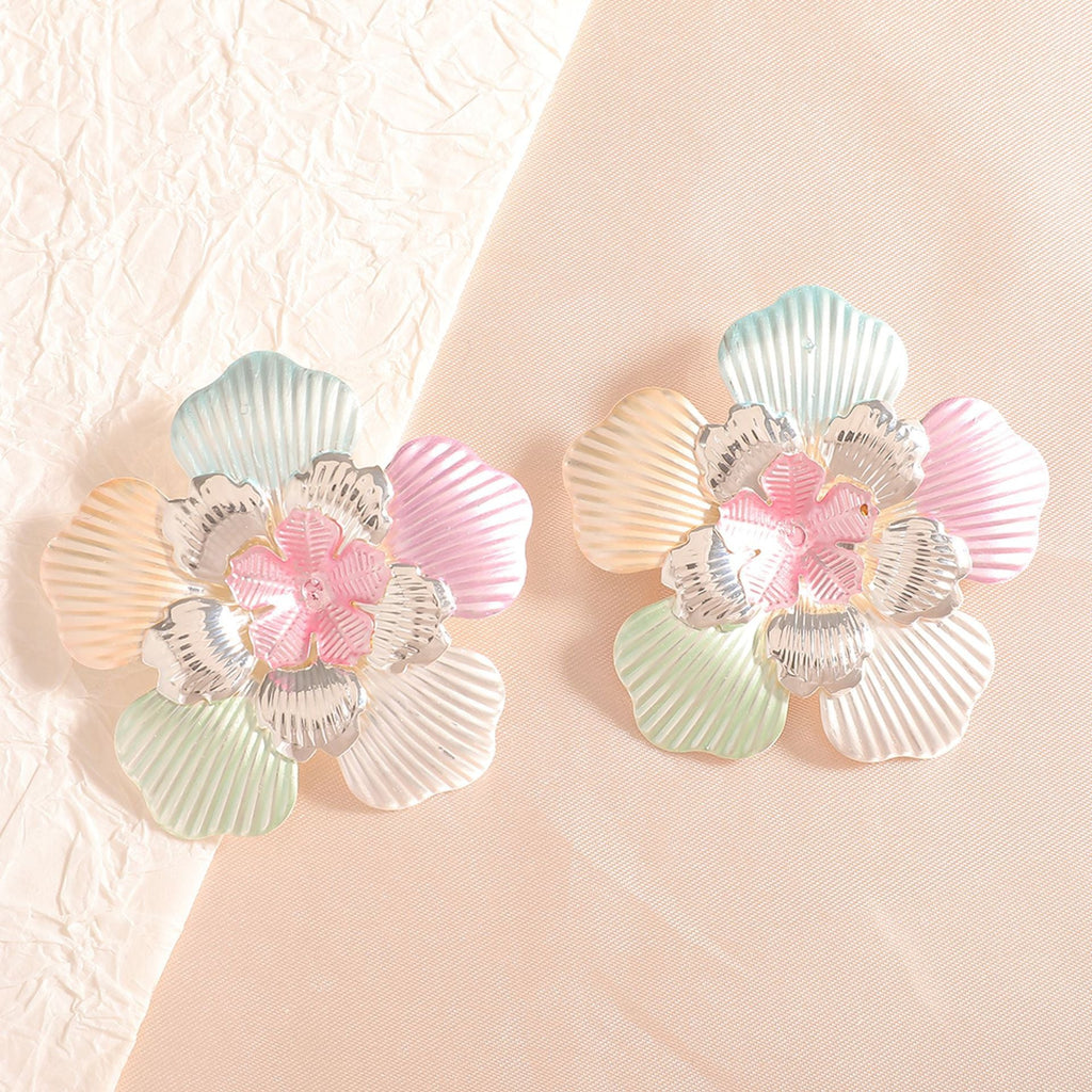 Women's Flower Earrings with Intricate Design and Glossy Accents