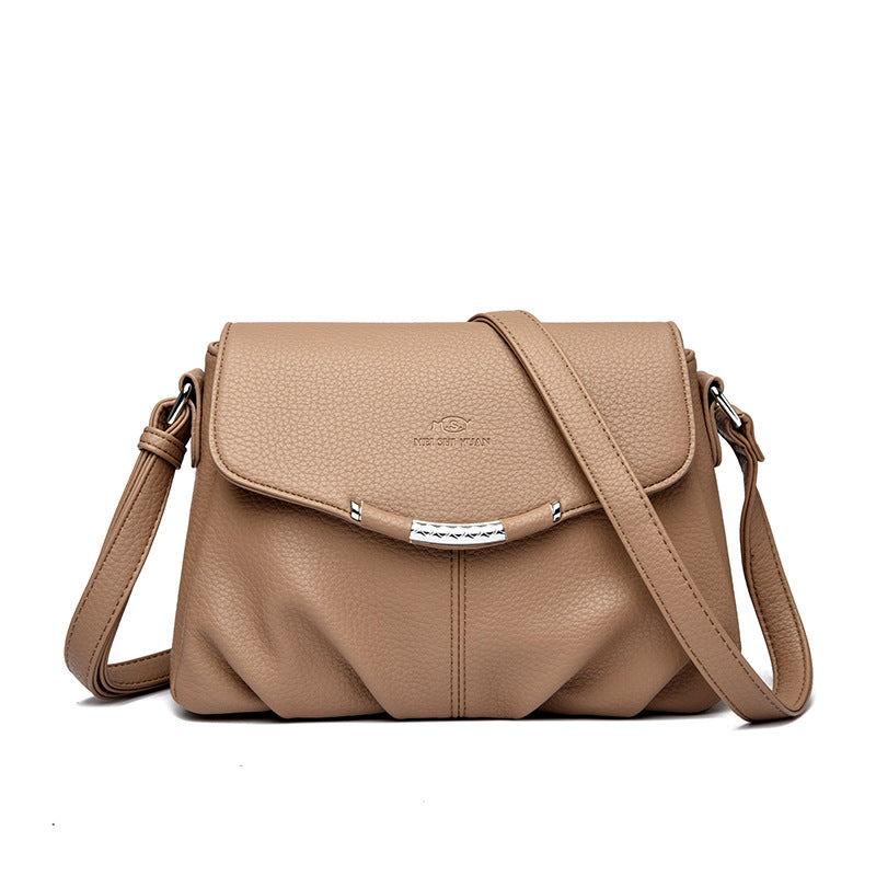 Women's Pebbled Leatherette Flap Crossbody Bag with Adjustable Strap