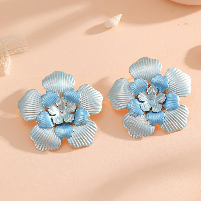 Women's Flower Earrings with Intricate Design and Glossy Accents