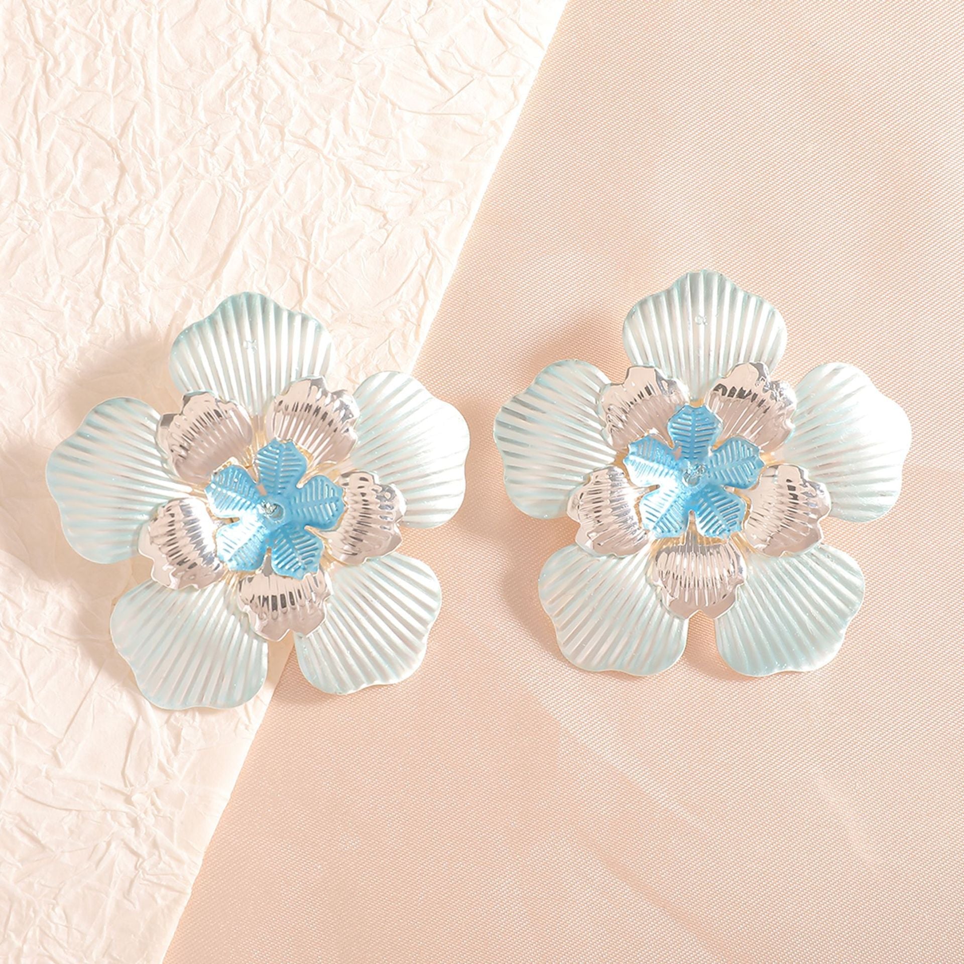 Women's Flower Earrings with Intricate Design and Glossy Accents