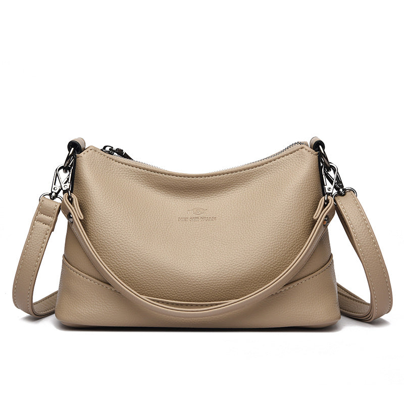 Women's Genuine Pebble Leather Crescent Shoulder Bag