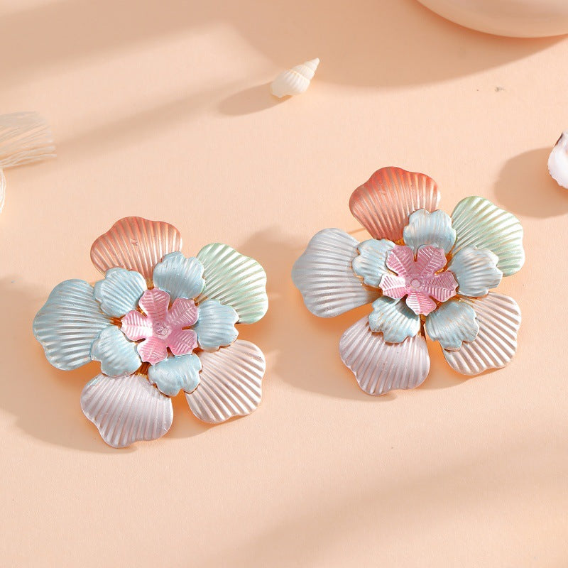 Women's Flower Earrings with Intricate Design and Glossy Accents