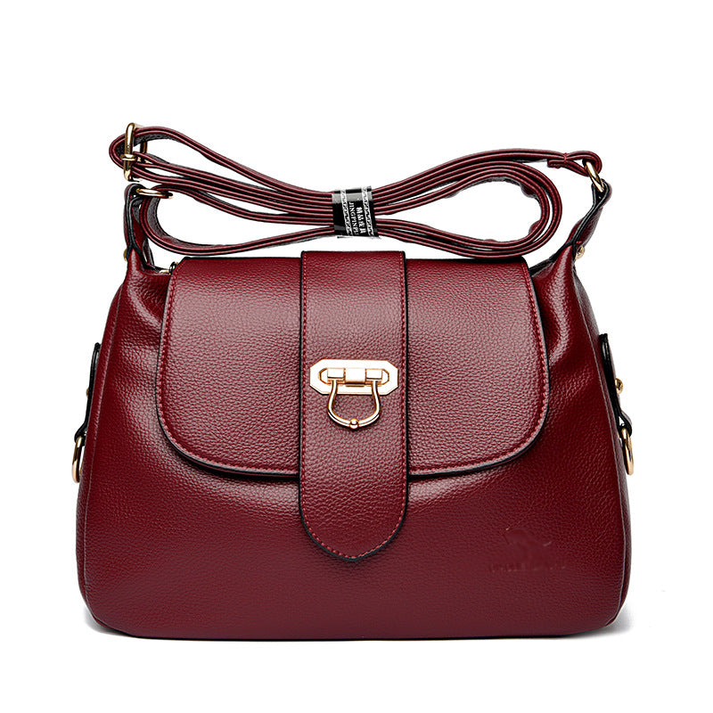 Women's Structured Pebbled PU Leather Crossbody Satchel with Flap