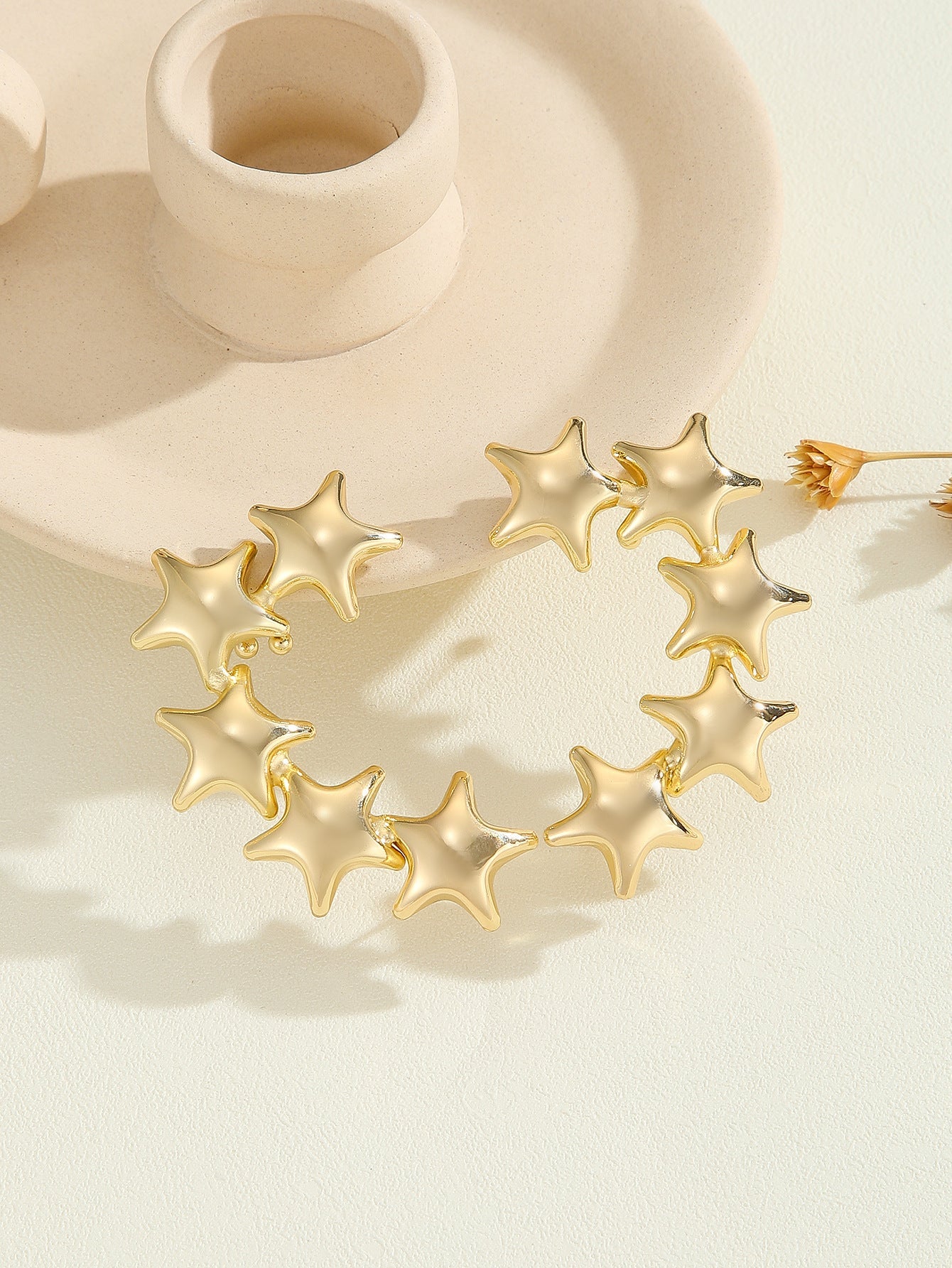 Women's Bracelet with Structured, Golden Beads