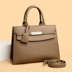 Women's Pebbled Grain Leather Structured Tote Satchel with Top Handle