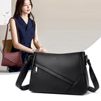 Women's Pebbled Leather Crossbody Shoulder Bag with Angled Zip Pocket