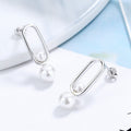 Women's Stud Earrings with Modern Oval Design and Elegant Pearls