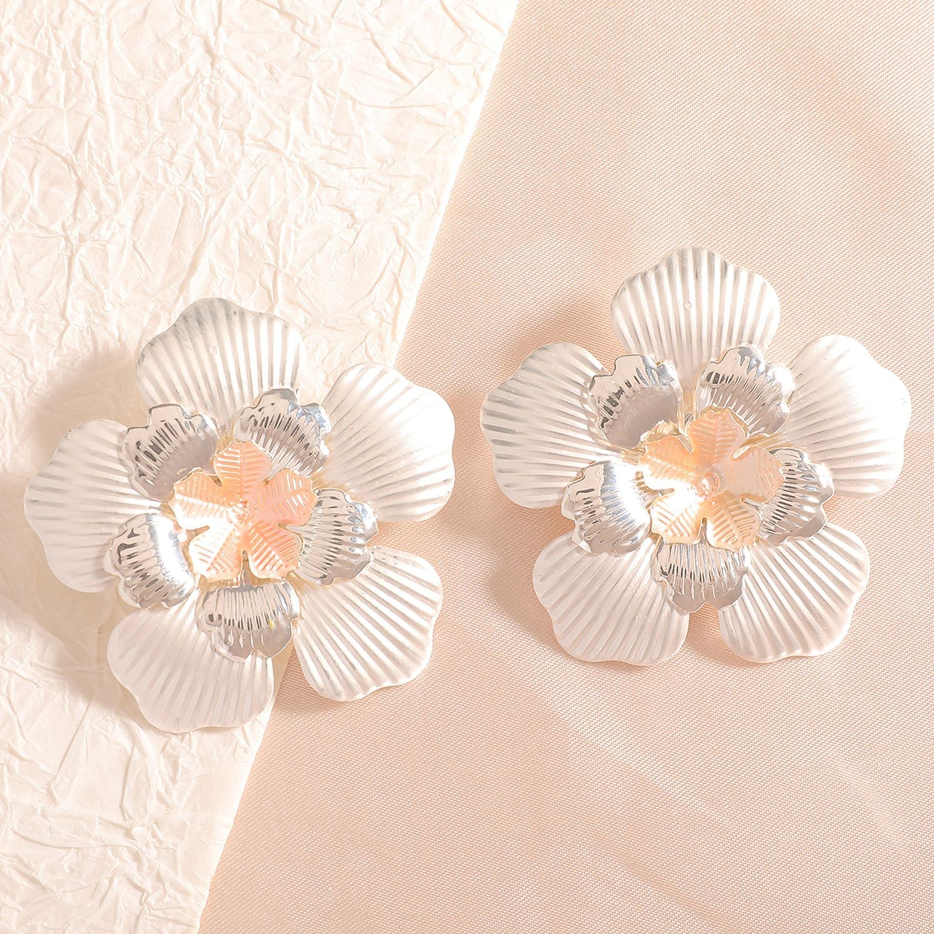Women's Flower Earrings with Intricate Design and Glossy Accents