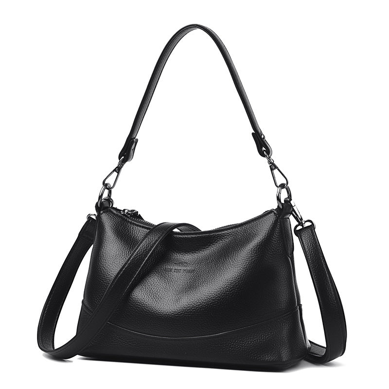 Women's Genuine Pebble Leather Crescent Shoulder Bag
