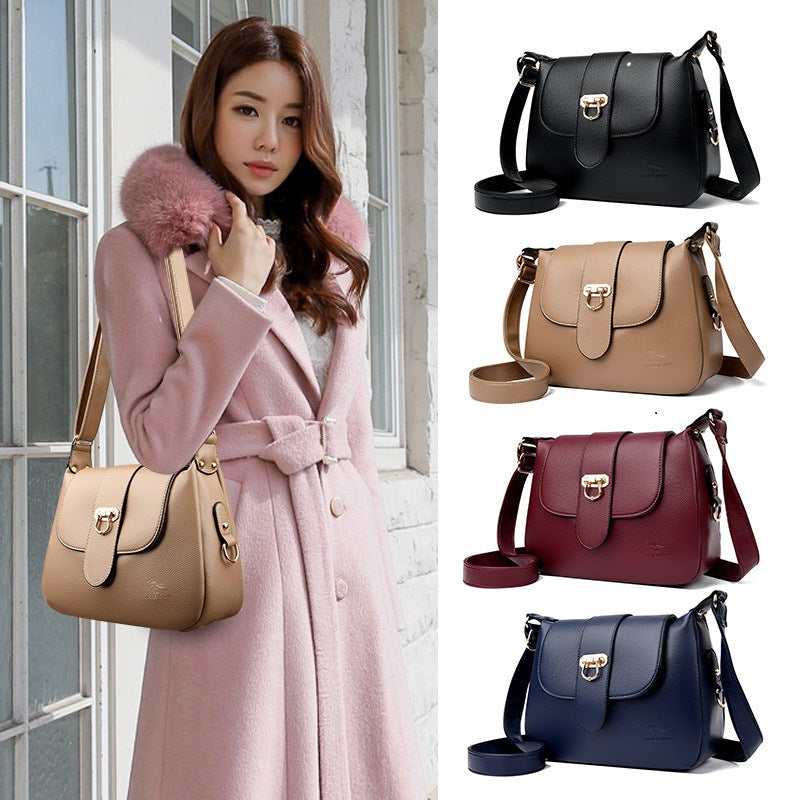 Women's Structured Pebbled PU Leather Crossbody Satchel with Flap
