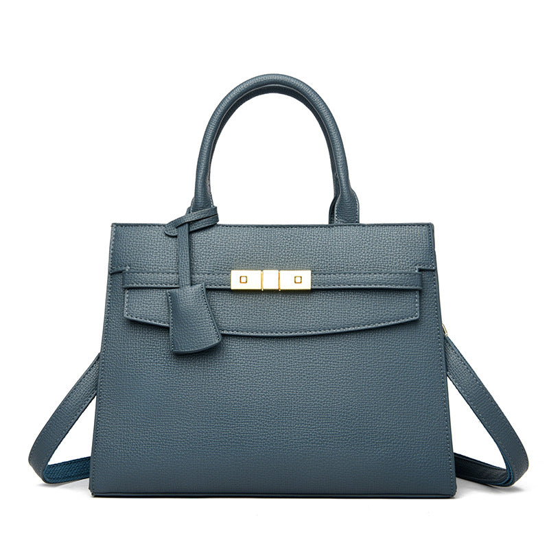 Women's Pebbled Grain Leather Structured Tote Satchel with Top Handle