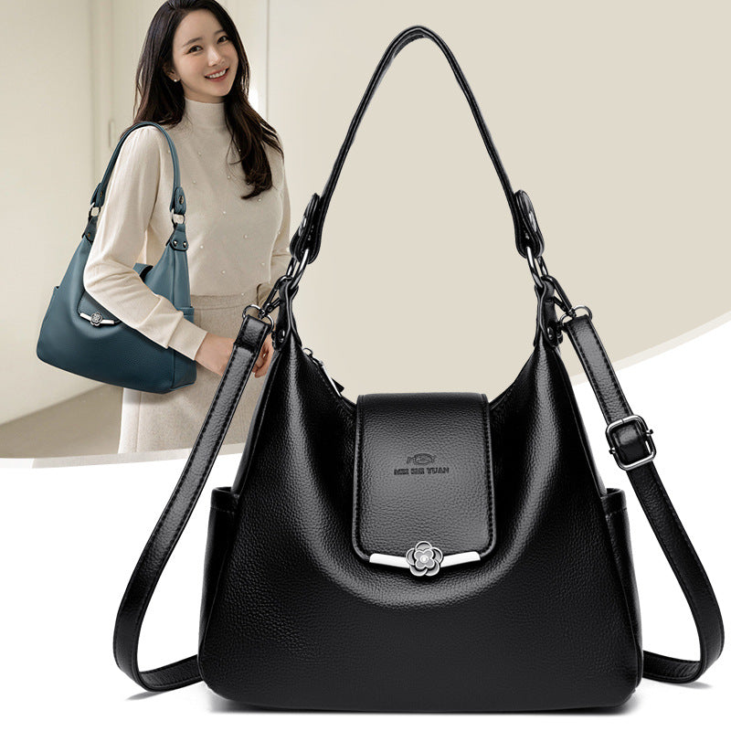 Women's Vegan Pebble Leather Convertible Shoulder Tote with Flap