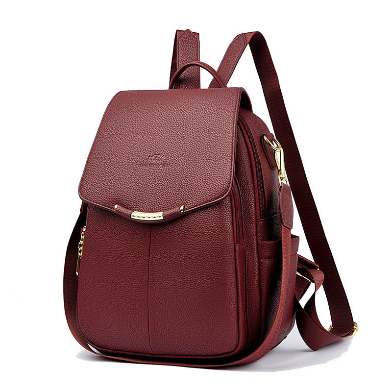 Women's Pebbled Leather Anti-Theft Flap Backpack