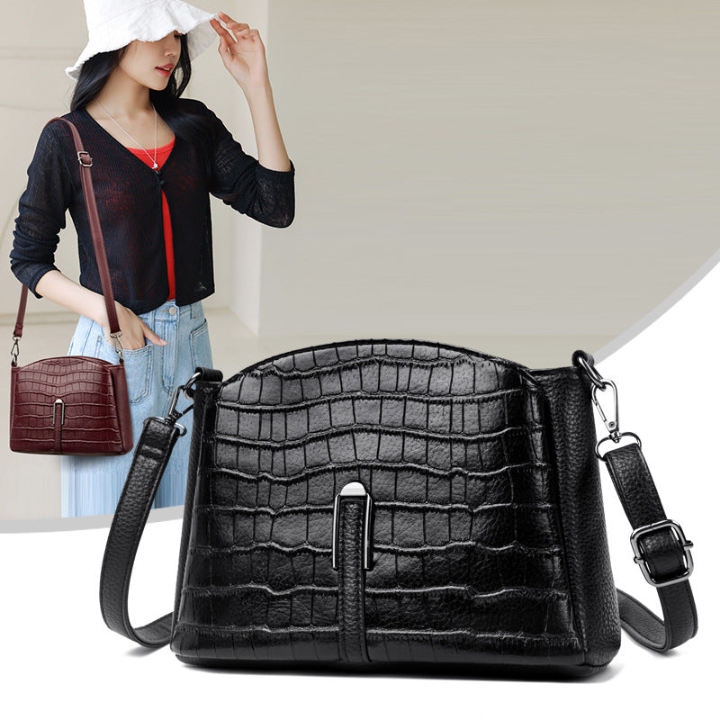 Women's Croc Embossed Structured Crossbody Bag with Adjustable Strap