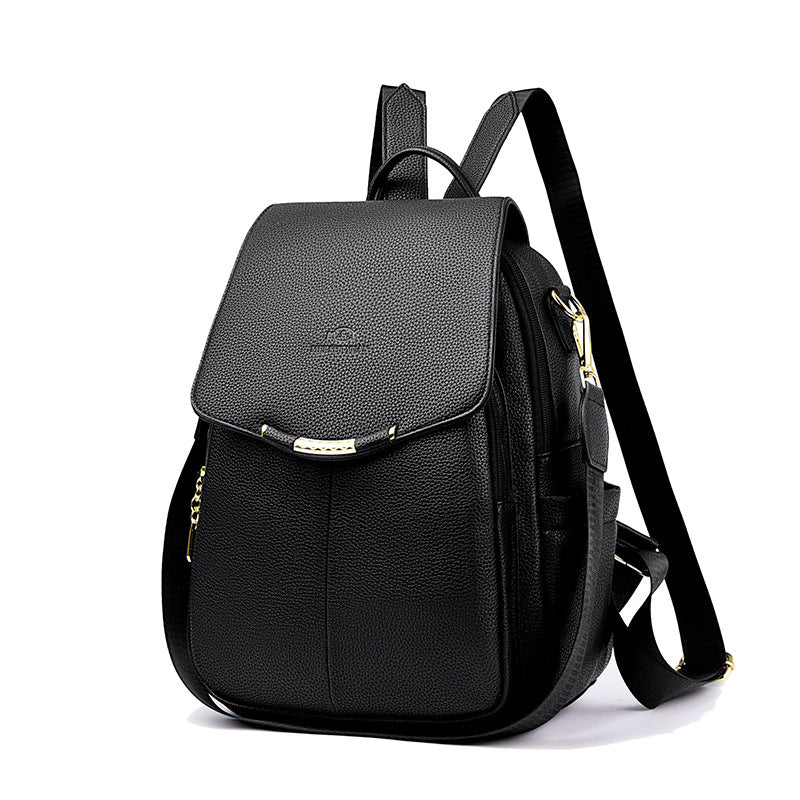 Women's Pebbled Leather Anti-Theft Flap Backpack