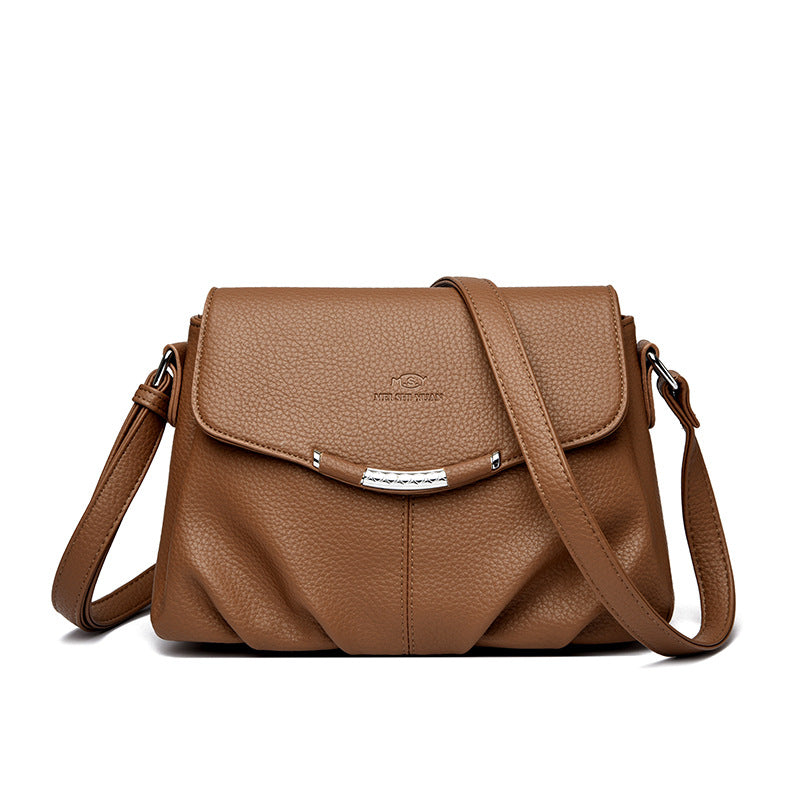 Women's Pebbled Leatherette Flap Crossbody Bag with Adjustable Strap