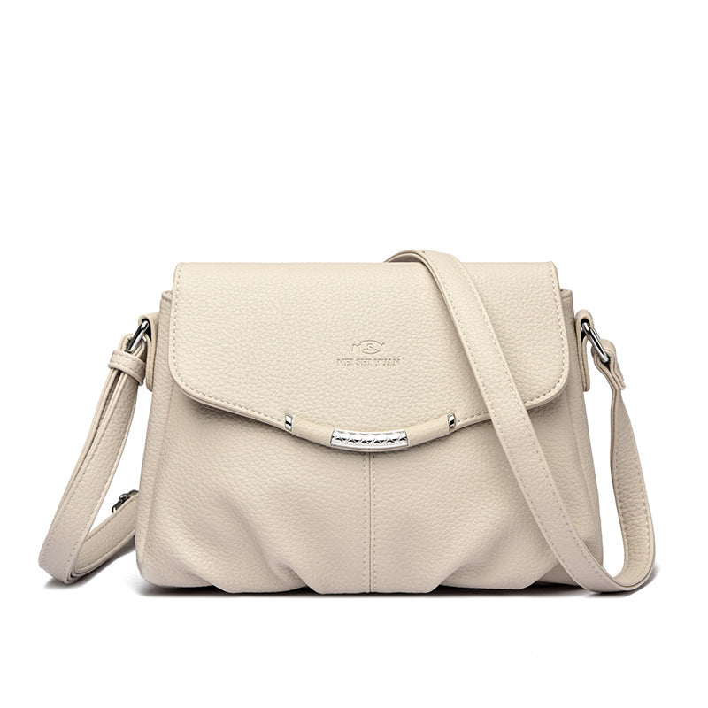Women's Pebbled Leatherette Flap Crossbody Bag with Adjustable Strap