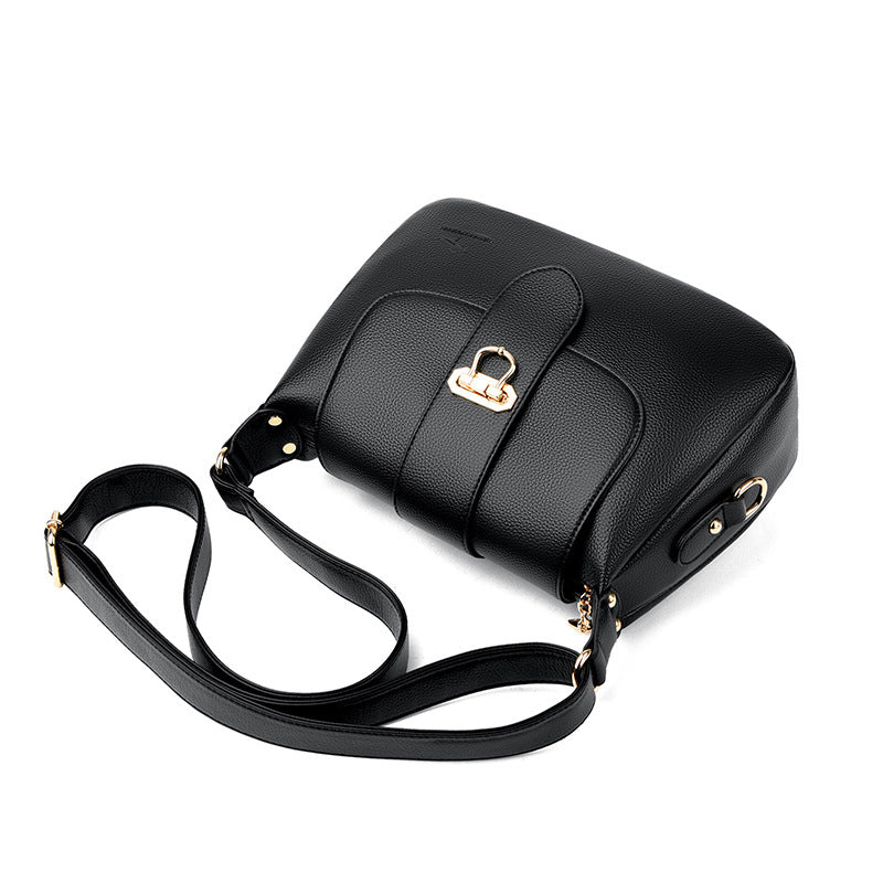 Women's Structured Pebbled PU Leather Crossbody Satchel with Flap