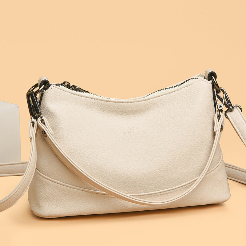 Women's Genuine Pebble Leather Crescent Shoulder Bag