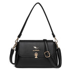 Women's Structured Pebble Leather Crossbody Satchel with Gold Hardware