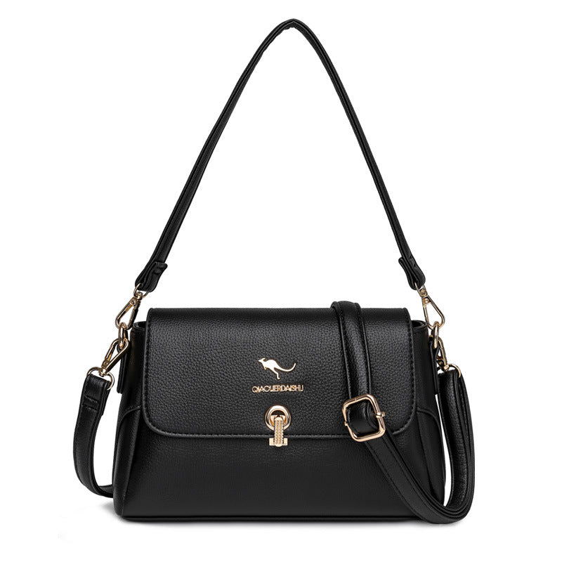 Women's Structured Pebble Leather Crossbody Satchel with Gold Hardware