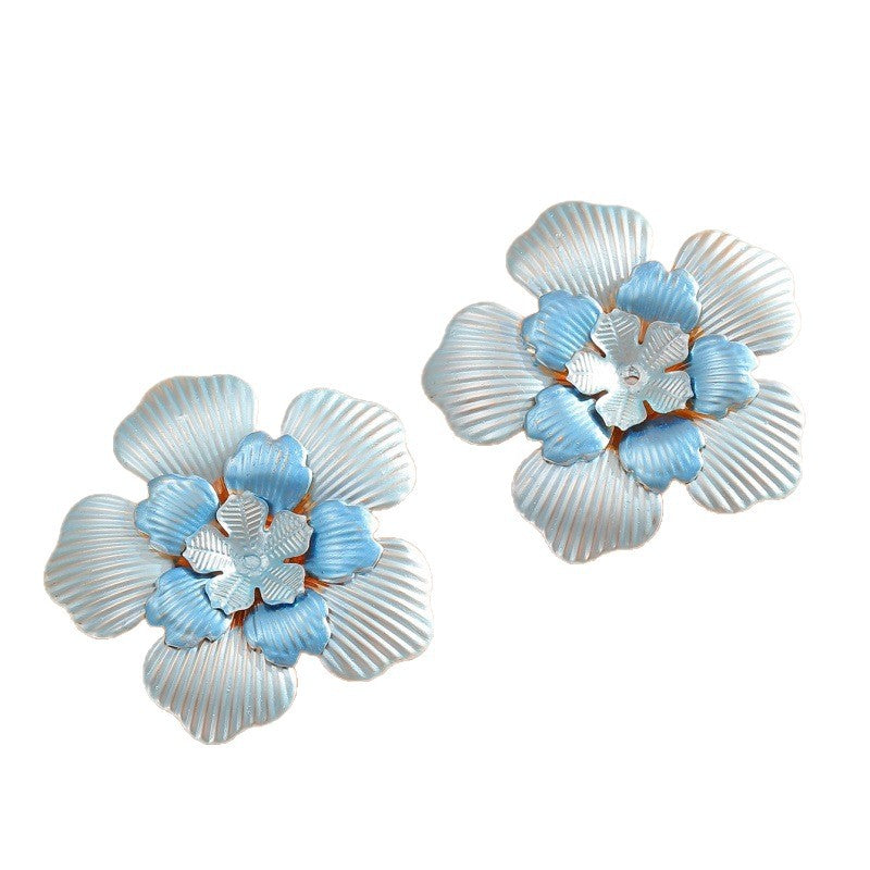 Women's Flower Earrings with Intricate Design and Glossy Accents