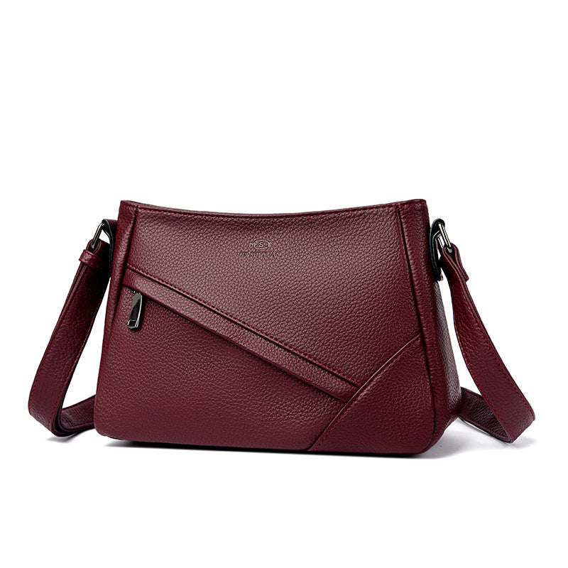 Women's Pebbled Leather Crossbody Shoulder Bag with Angled Zip Pocket