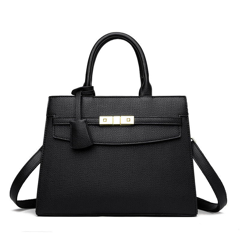 Women's Pebbled Grain Leather Structured Tote Satchel with Top Handle