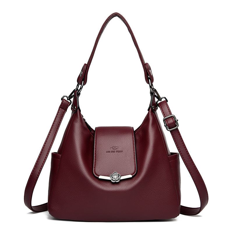 Women's Vegan Pebble Leather Convertible Shoulder Tote with Flap