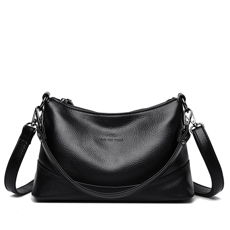 Women's Genuine Pebble Leather Crescent Shoulder Bag