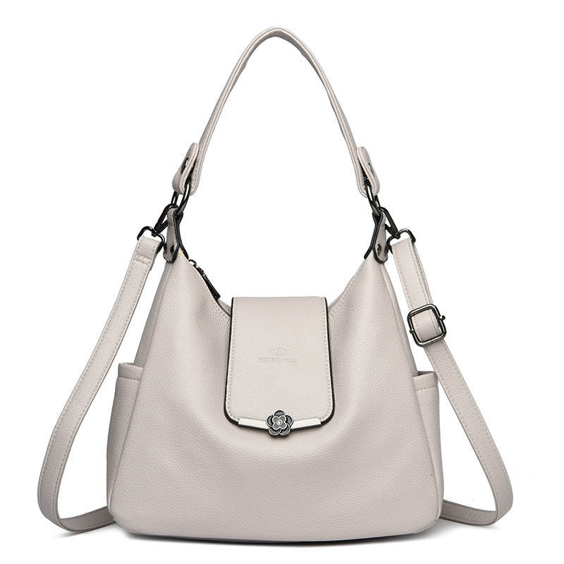 Women's Vegan Pebble Leather Convertible Shoulder Tote with Flap
