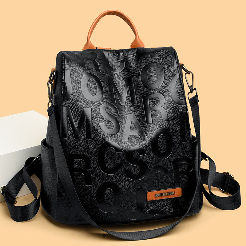 Women's Embossed Pebble Leather Backpack Tote with Top Handle