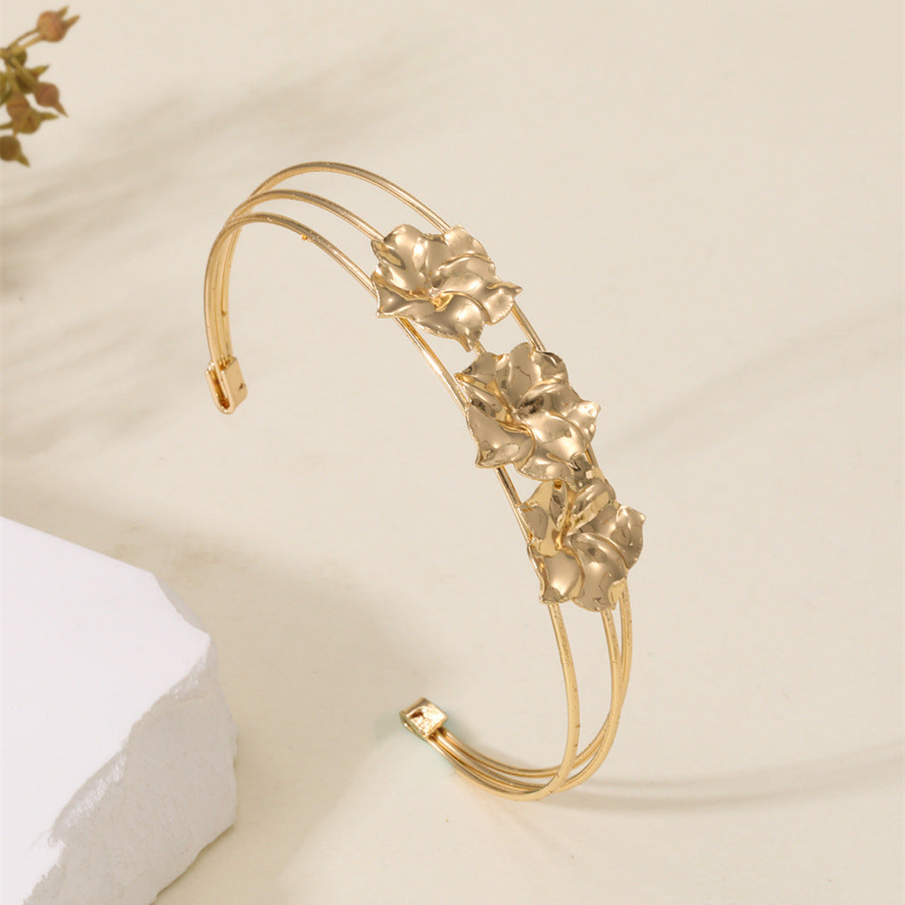Women's Cuff Bracelet with Artistic Leaf Motif