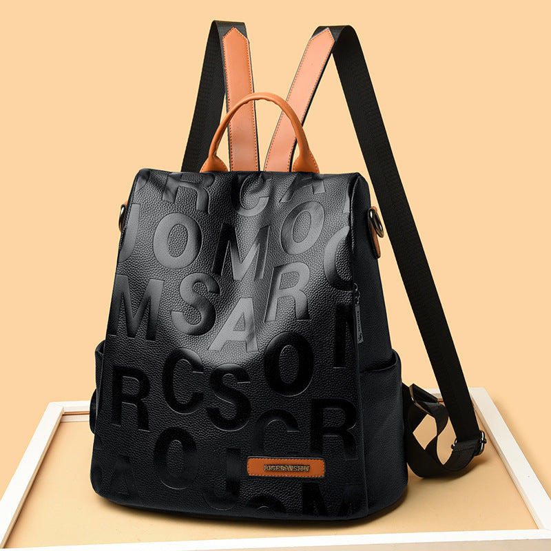 Women's Embossed Pebble Leather Backpack Tote with Top Handle