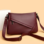 Women's Pebbled Leather Crossbody Shoulder Bag with Angled Zip Pocket