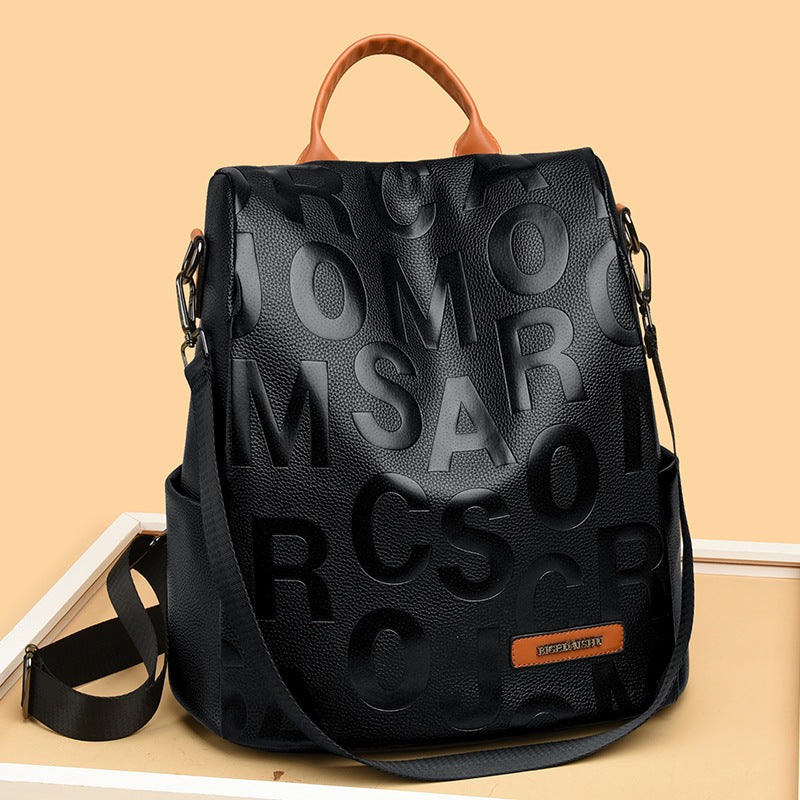 Women's Embossed Pebble Leather Backpack Tote with Top Handle