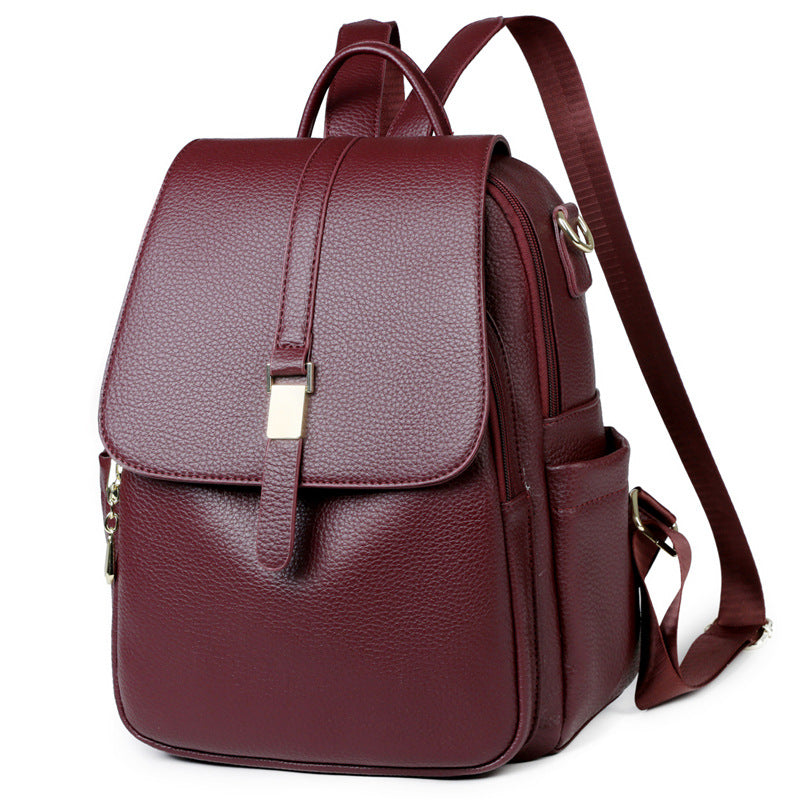 Women's Structured Pebbled Faux Leather Backpack with Anti-Theft Flap