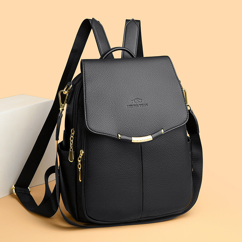 Women's Pebbled Leather Anti-Theft Flap Backpack