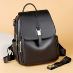 Women's Structured Pebbled Faux Leather Backpack with Anti-Theft Flap