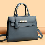 Women's Pebbled Grain Leather Structured Tote Satchel with Top Handle