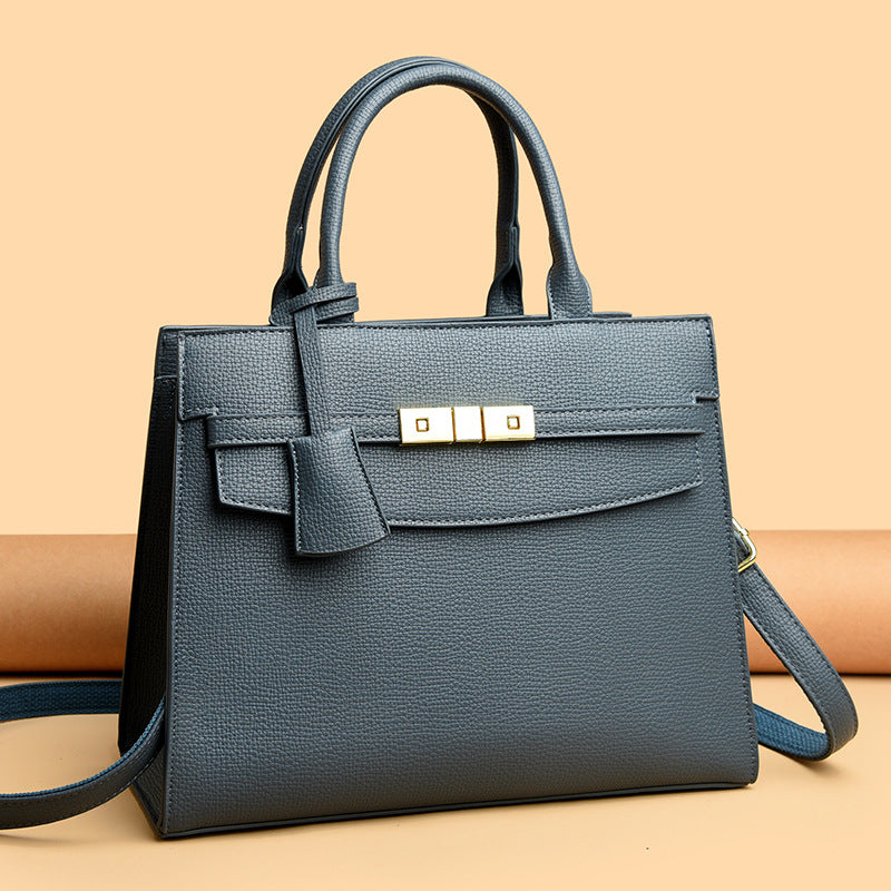 Women's Pebbled Grain Leather Structured Tote Satchel with Top Handle