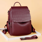 Women's Textured Faux Leather Backpack with Croc-Embossed Flap