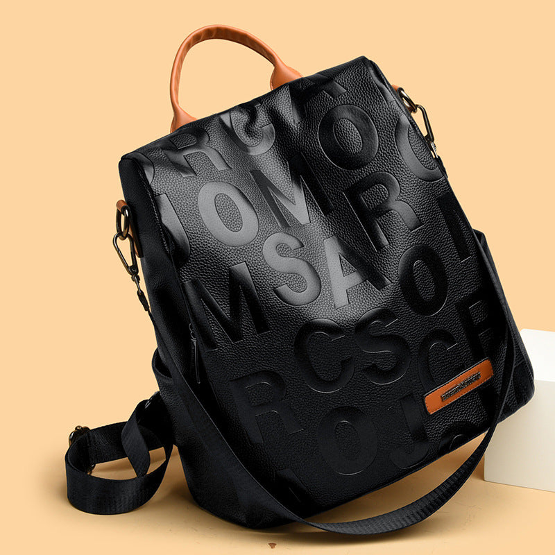 Women's Embossed Pebble Leather Backpack Tote with Top Handle