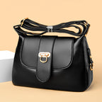 Women's Structured Pebbled PU Leather Crossbody Satchel with Flap