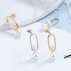 Women's Stud Earrings with Modern Oval Design and Elegant Pearls