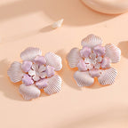Women's Flower Earrings with Intricate Design and Glossy Accents