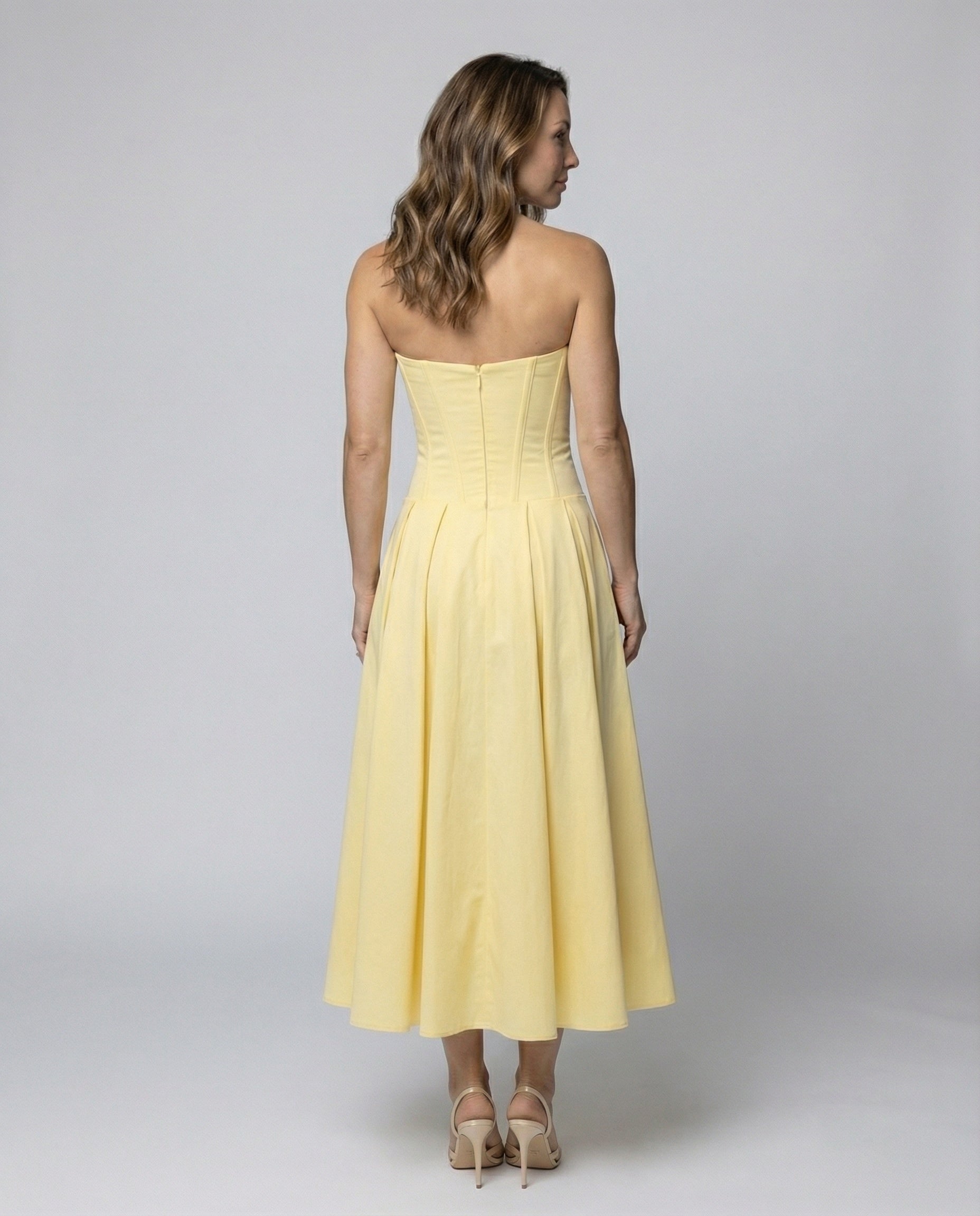 Women's Evening Dress with Deep V-Neck and Swinging Skirt - Back View