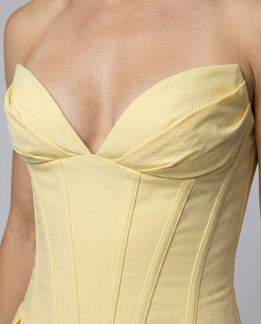 Women's Evening Dress with Deep V-Neck and Swinging Skirt - Close-Up Detail